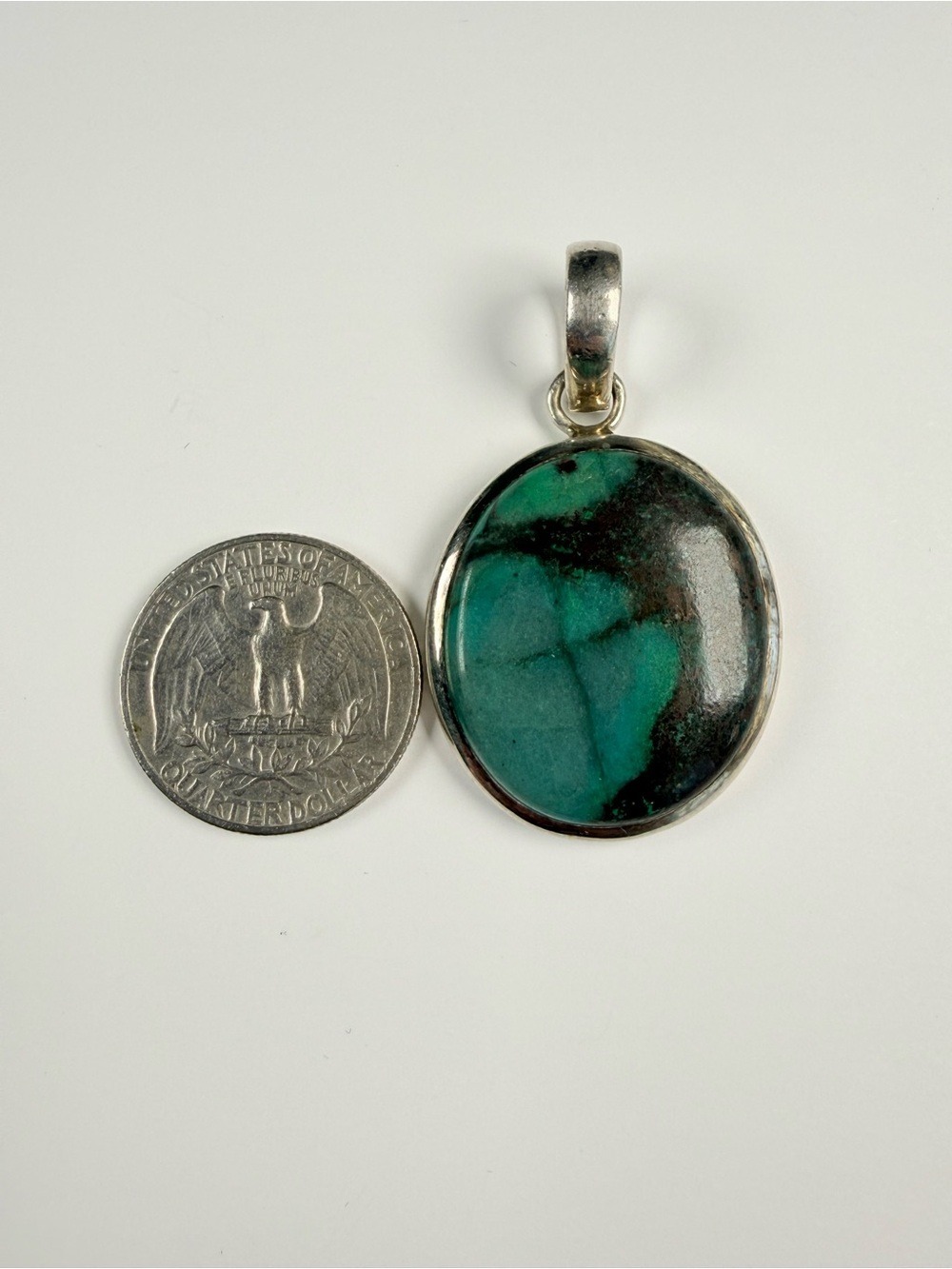 Old Southwest Turquoise Large 1.75" Sterling Silver 925 Round Pendant Necklace - Picture 5 of 6